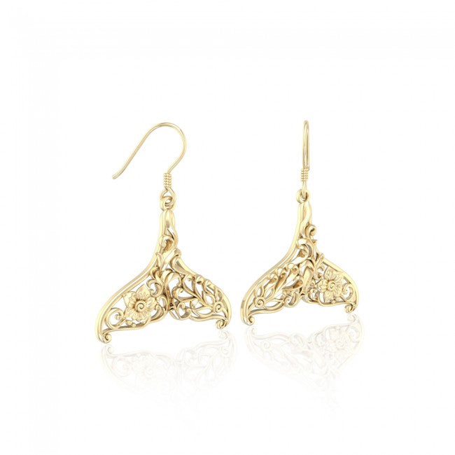 Whale Tail Filigree Hook Earrings in 14k Gold