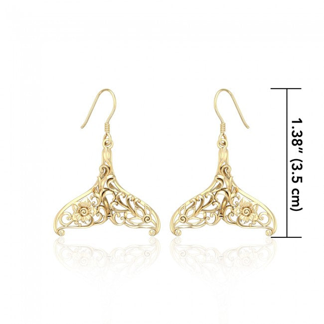 Whale Tail Filigree Hook Earrings in 14k Gold