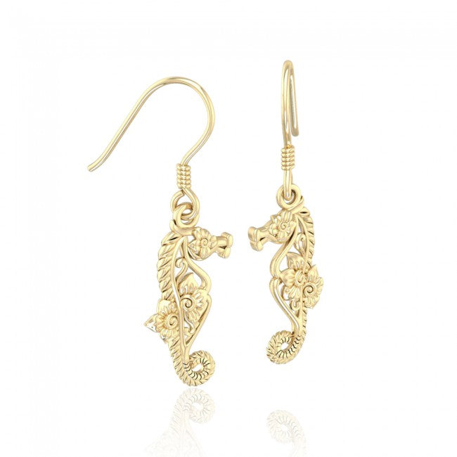 Seahorse Filigree Hook Earrings in 14k Gold