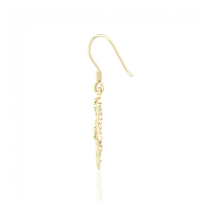 Seahorse Filigree Hook Earrings in 14k Gold