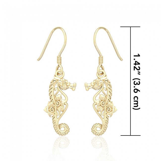 Seahorse Filigree Hook Earrings in 14k Gold