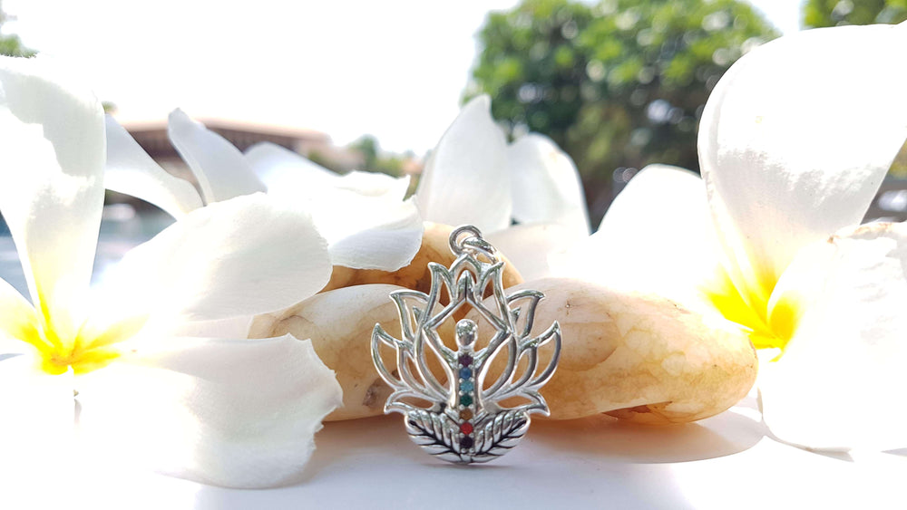 Lotus Flower In Chakra Yoga Position with Gemstones