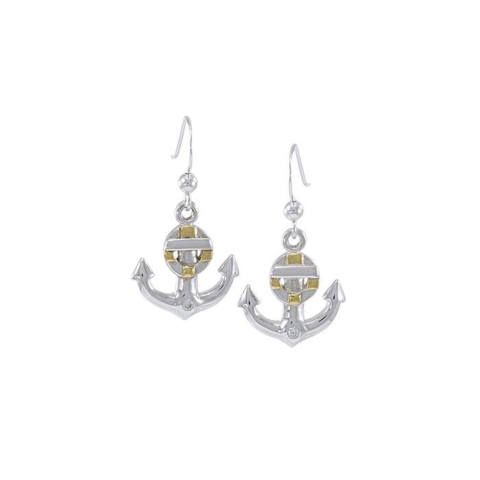 Anchor and Lifebuoy with Gold Accents Earrings