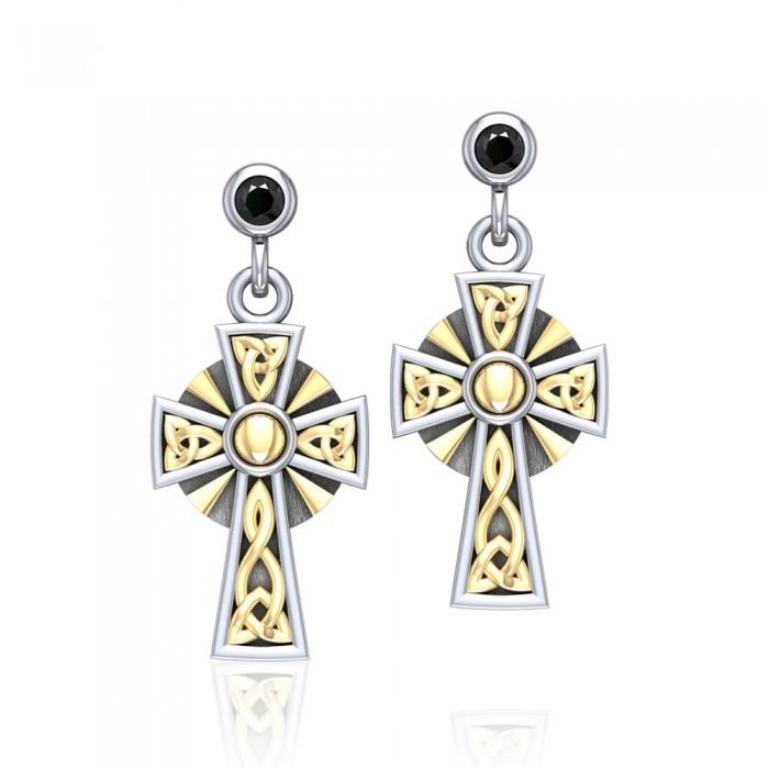 Wear your divine style ~ Jewelry Celtic Cross Earrings with 18k Gold accent