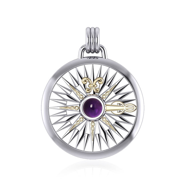 Celtic Fleur de Lis Compass Gemstone Pendant