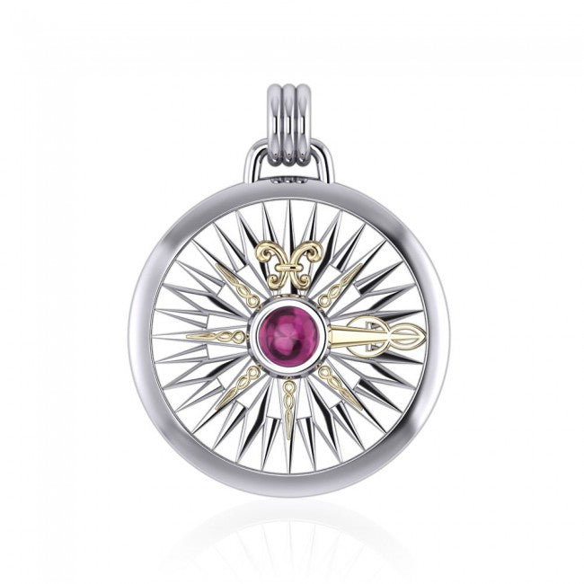 Celtic Fleur de Lis Compass Gemstone Pendant