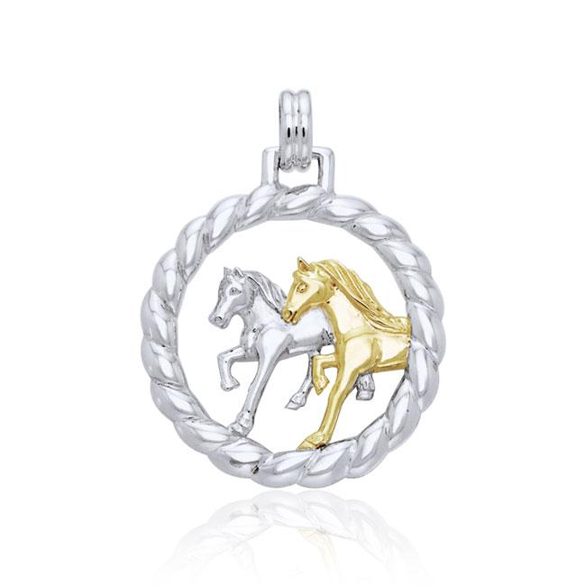 Friesian Horses in Rope Braid Silver & Gold Pendant