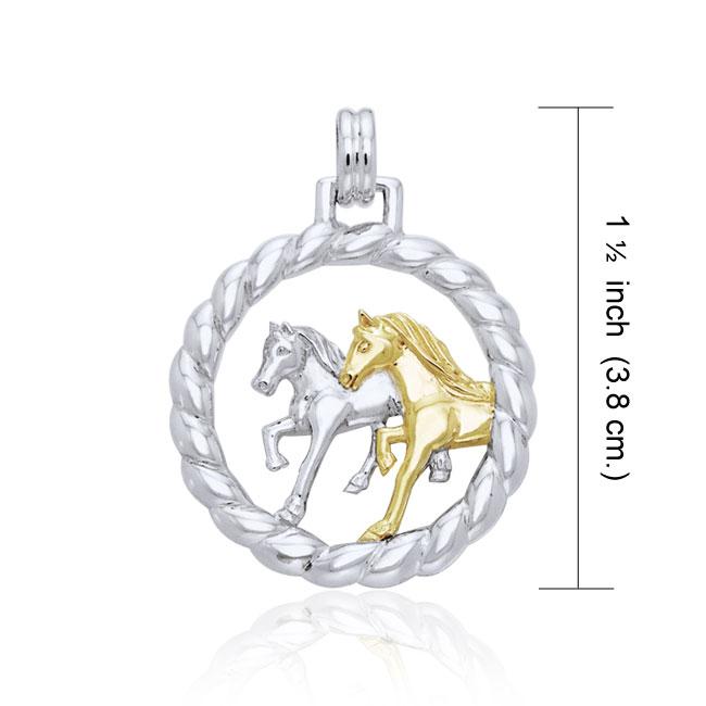 Friesian Horses in Rope Braid Silver & Gold Pendant