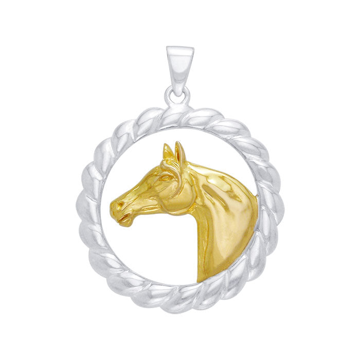 Friesian Horse in Rope Braid Silver & Gold Pendant MPD1081