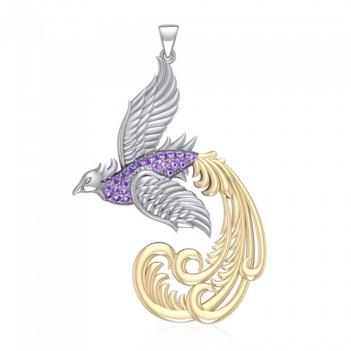 Alighting Phoenix Silver and Gold Pendant MPD2917