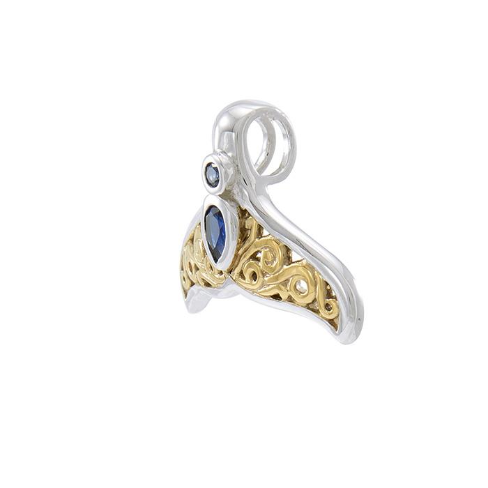 Filigree Whale Tail With Gemstone Gold Accent Necklace