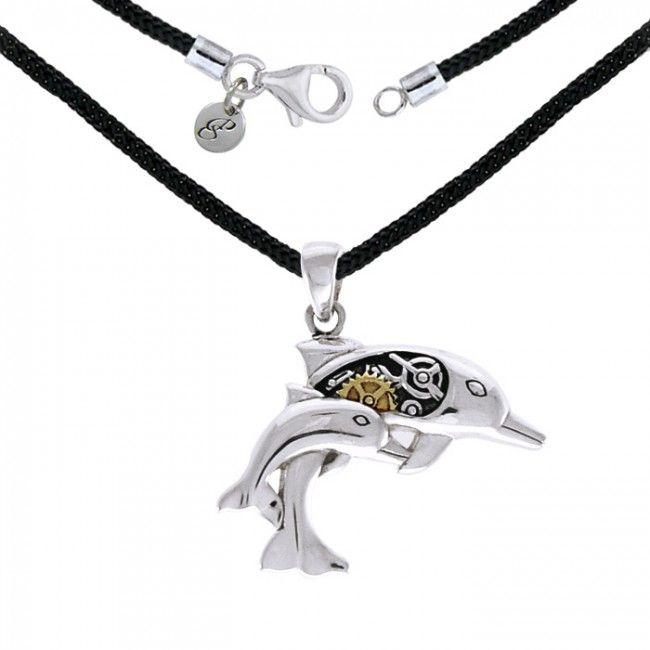 Steampunk Dolphins Silver Necklace Set