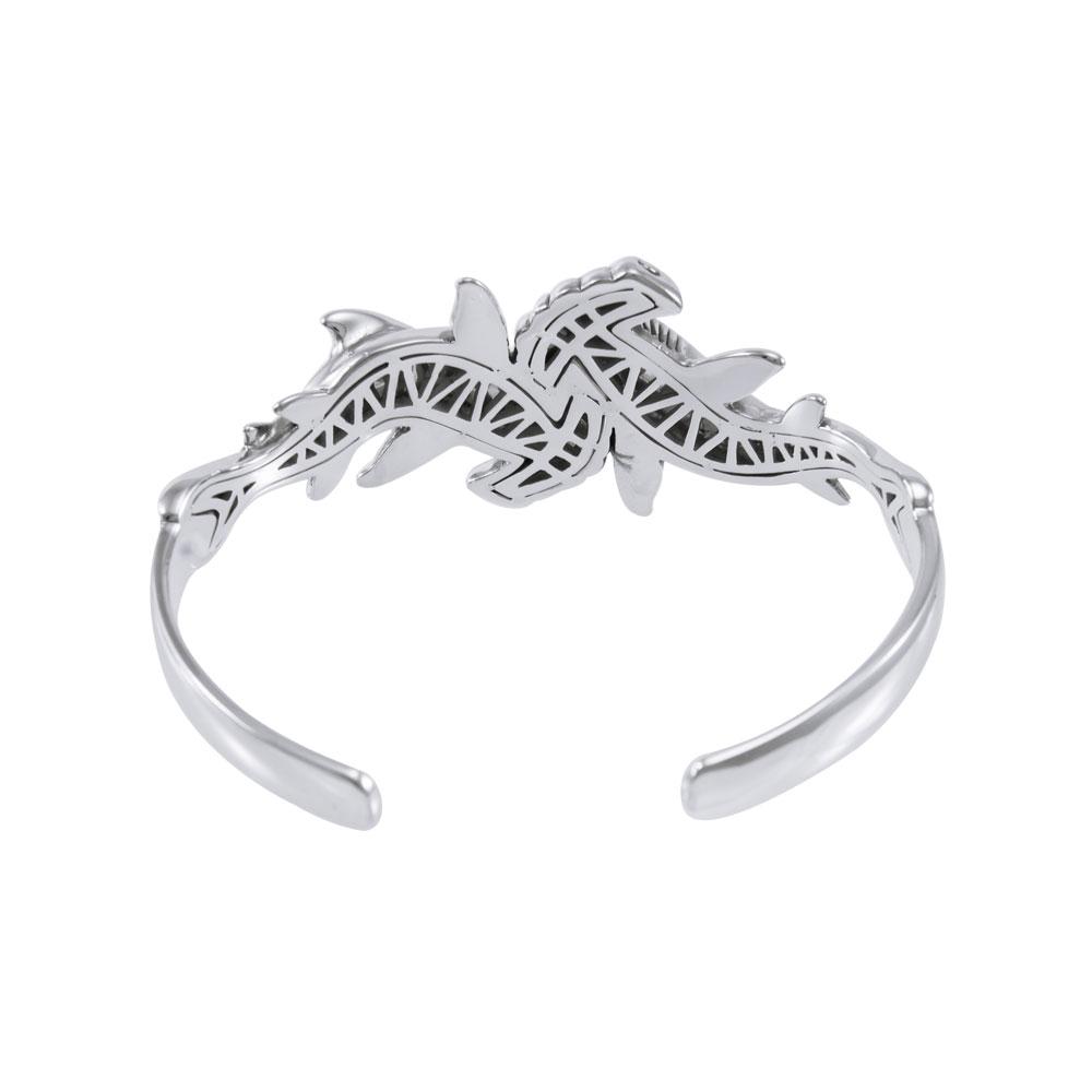 Double Hammerhead Shark Silver Cuff Bracelet