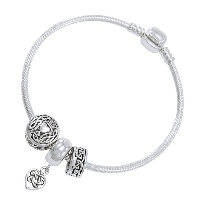 Celtic Heart Sterling Silver Bead Bracelet