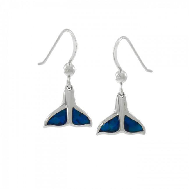 Inlaid Whale Tail Silver Earrings