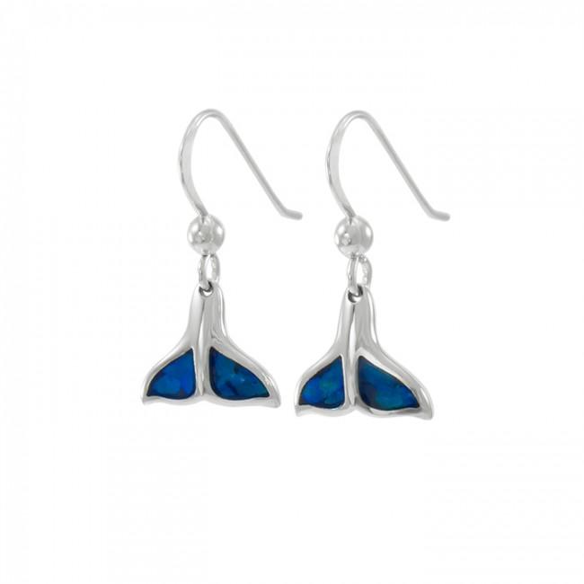 Inlaid Whale Tail Silver Earrings