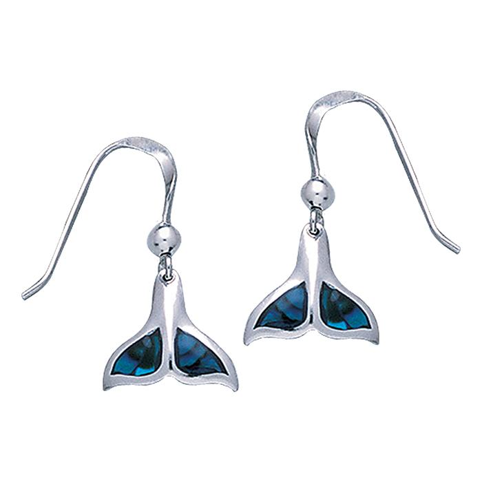 Inlaid Whale Tail Silver Earrings