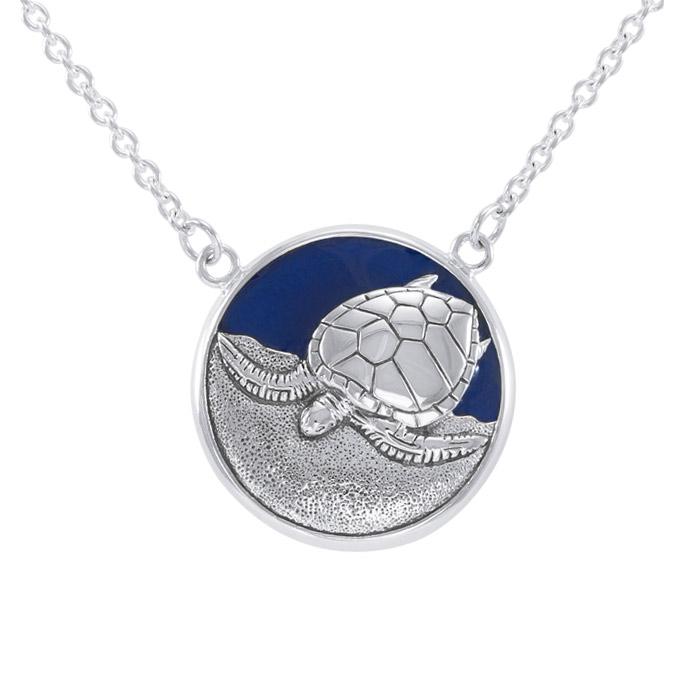 Turtle with Navy blue Enamel Necklace by Ted Andrews