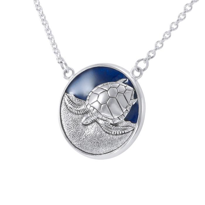 Turtle with Navy blue Enamel Necklace by Ted Andrews