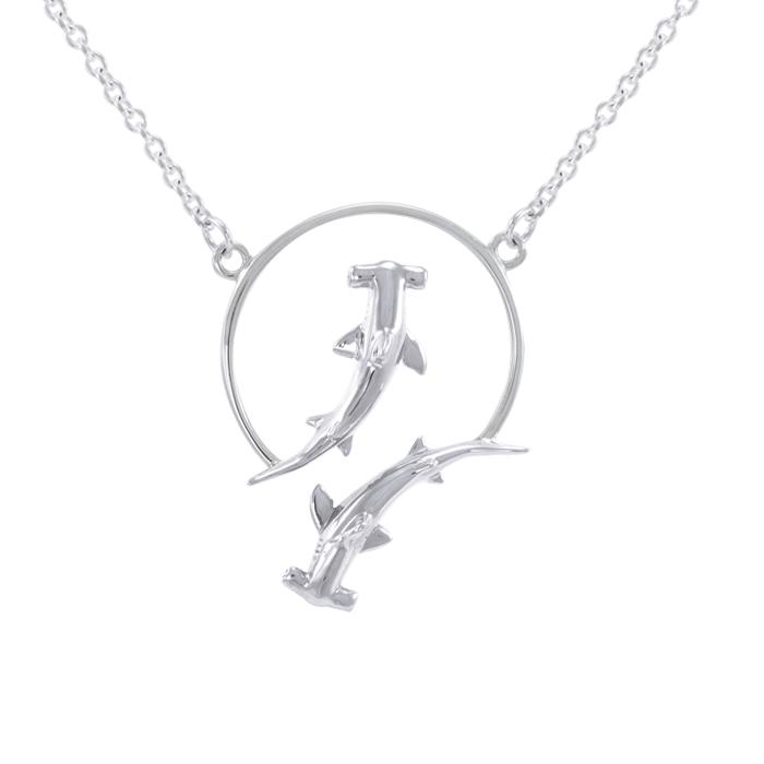 Quadruple Hammerhead Shark Silver Necklace