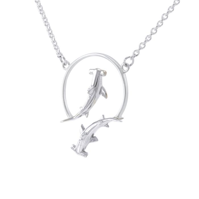 Quadruple Hammerhead Shark Silver Necklace