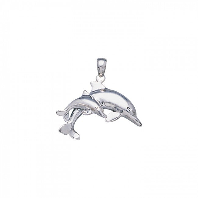 Mother And Baby Dolphin Sterling Silver Pendant