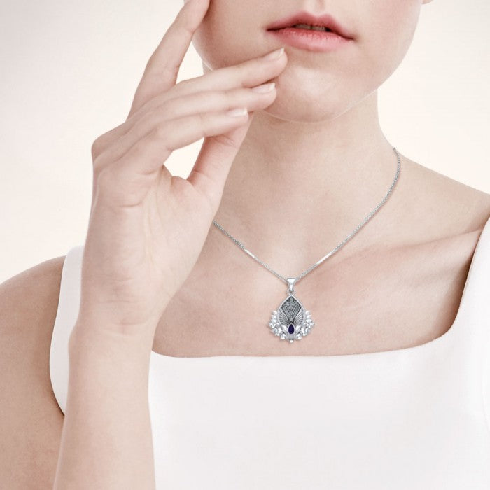 Angel Wings and Lotus with Gemstone Silver Pendant