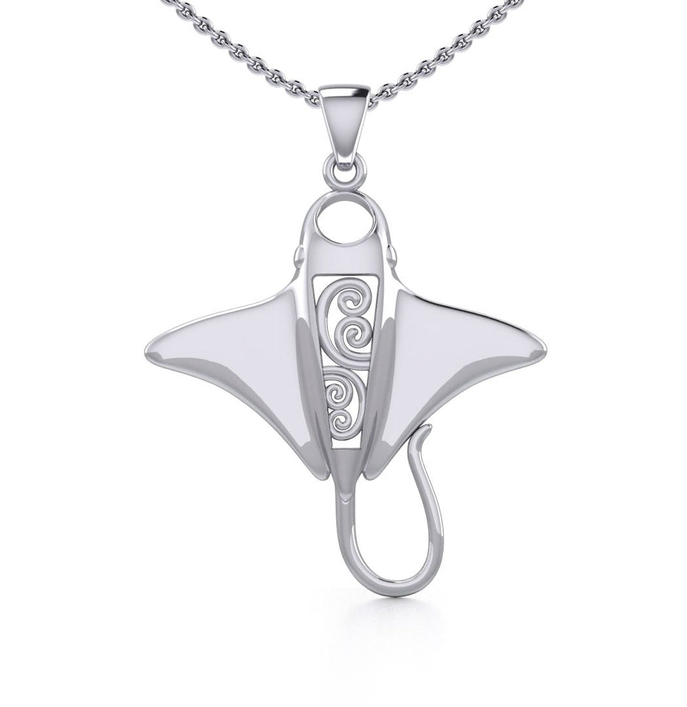 Silver Manta Ray with Wave Pendant