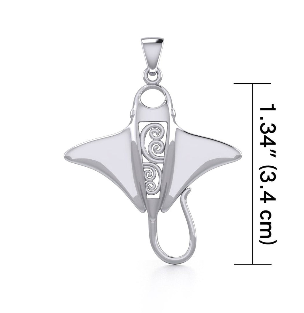 Silver Manta Ray with Wave Pendant