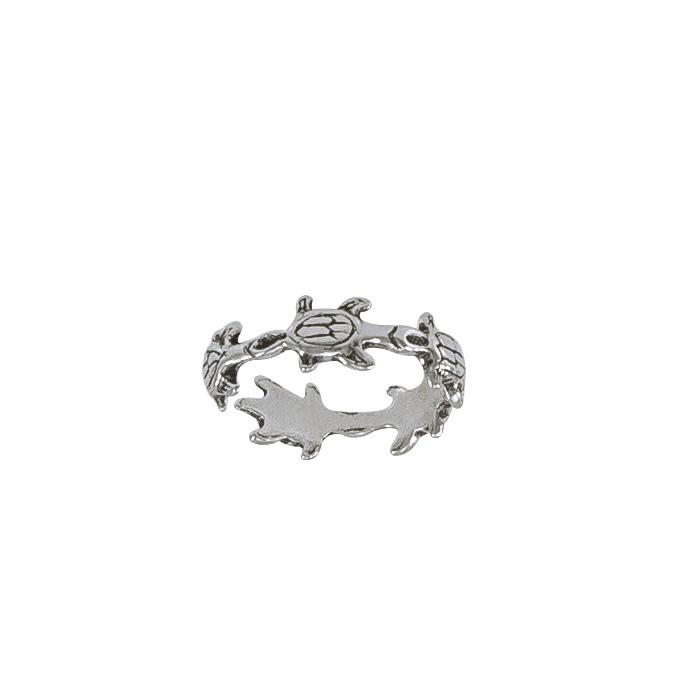 Bale of Sea Turtles Sterling Silver Ring