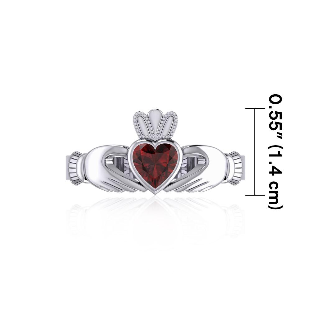 Irish Claddagh Silver Ring with Large Gemstone