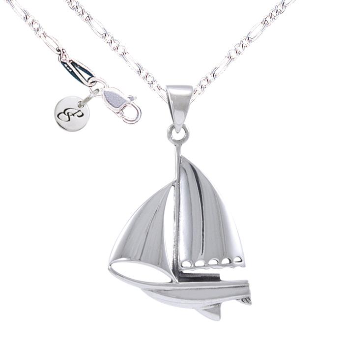 Sail Boat Silver Necklace Set