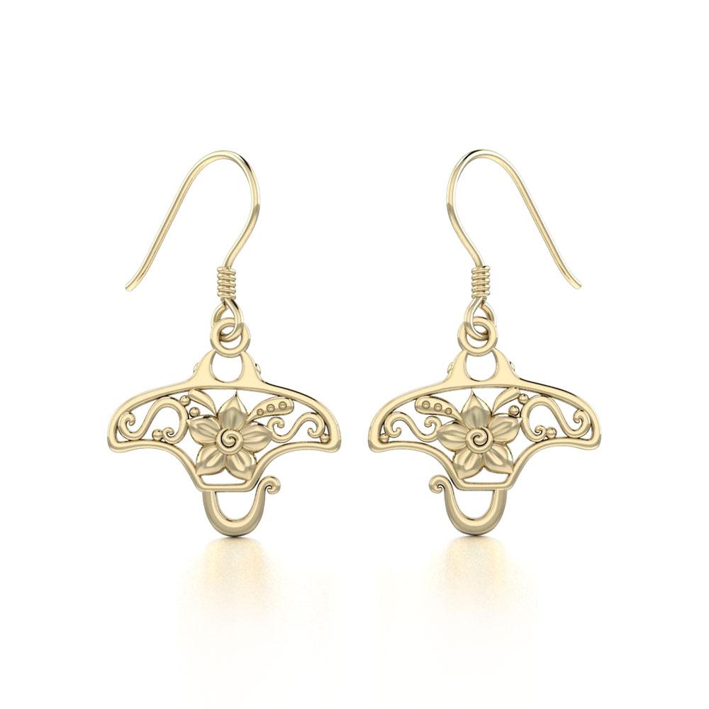 Manta ray Filigree Hook Earrings in 14k Gold