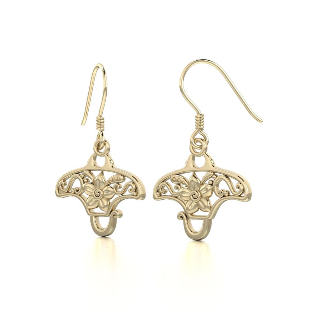 Manta ray Filigree Hook Earrings in 14k Gold