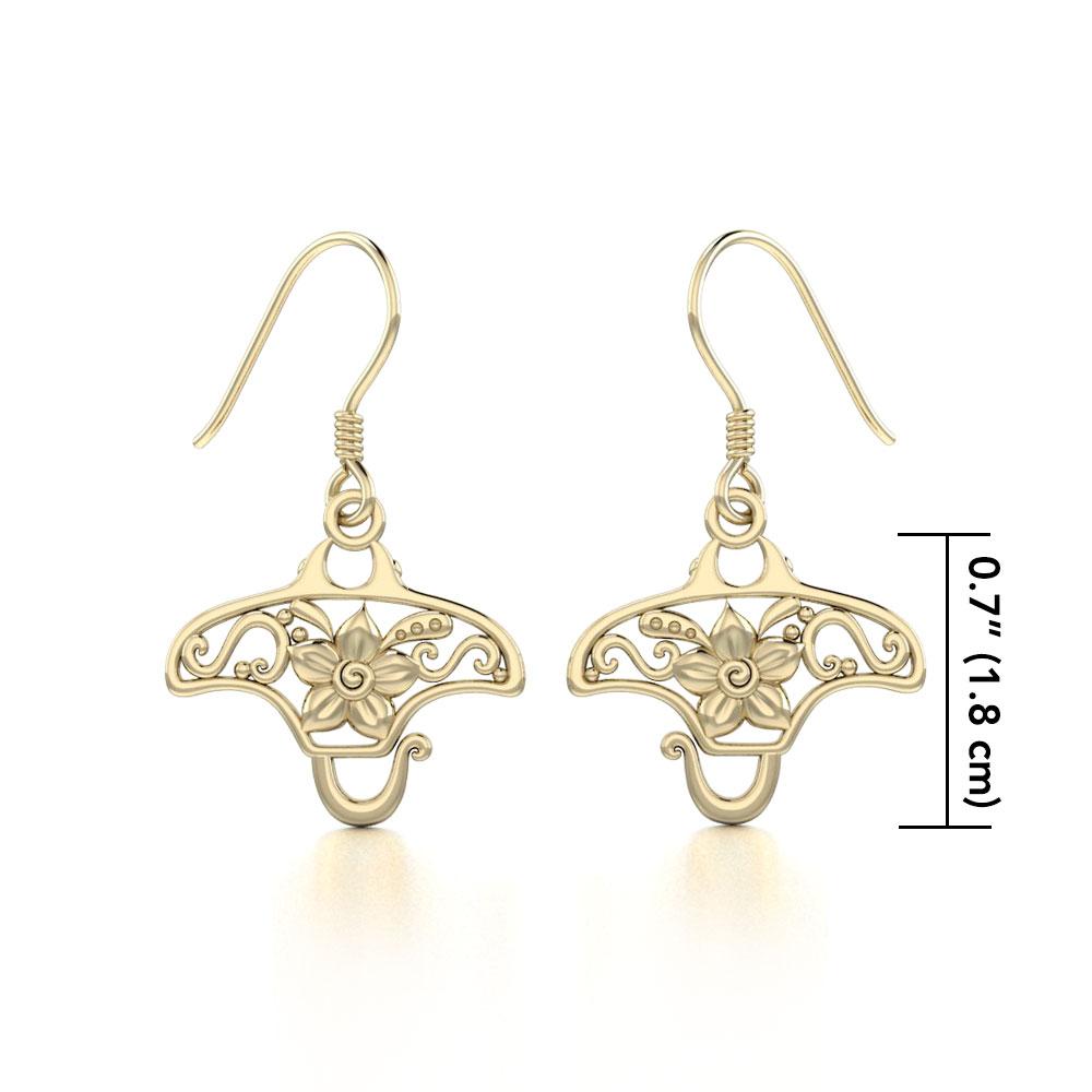 Manta ray Filigree Hook Earrings in 14k Gold