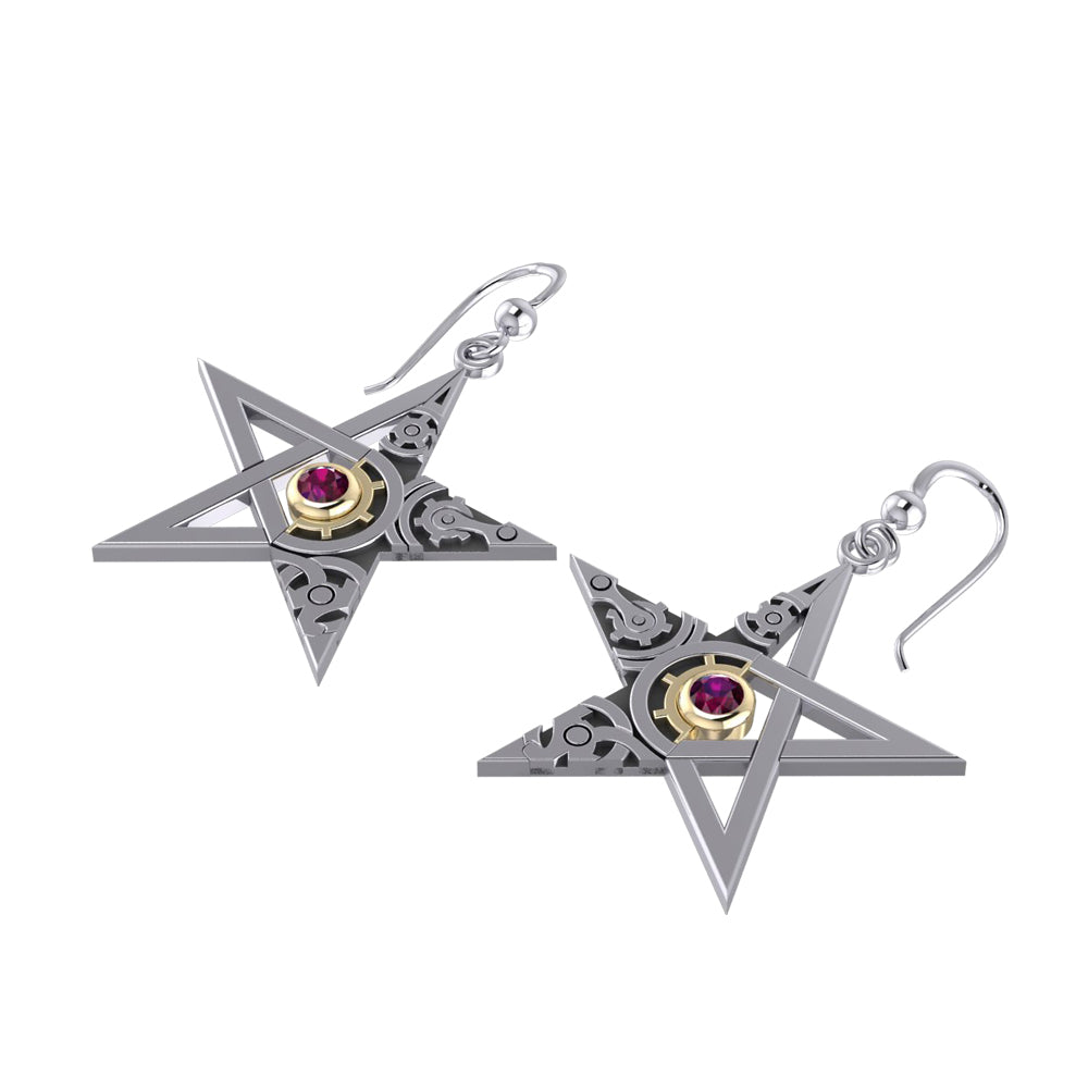 Pentacle Steampunk Silver and Gold Earrings