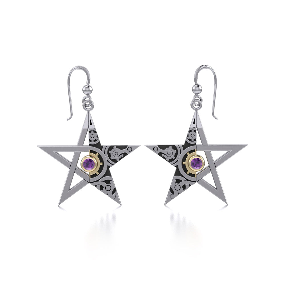 Pentacle Steampunk Silver and Gold Earrings