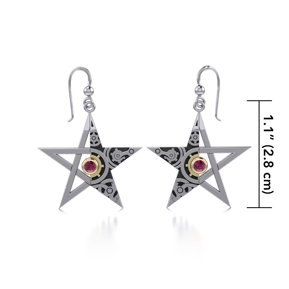 Pentacle Steampunk Silver and Gold Earrings