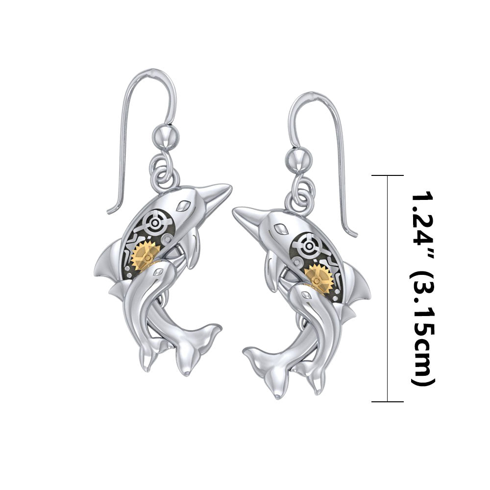 Concerted happiness with the twin dolphins ~ Steampunk Hook Earrings with 14k Gold accent