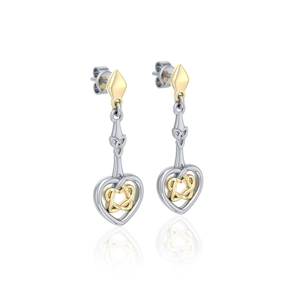 Celtic Heart Silver and Gold Post Earrings