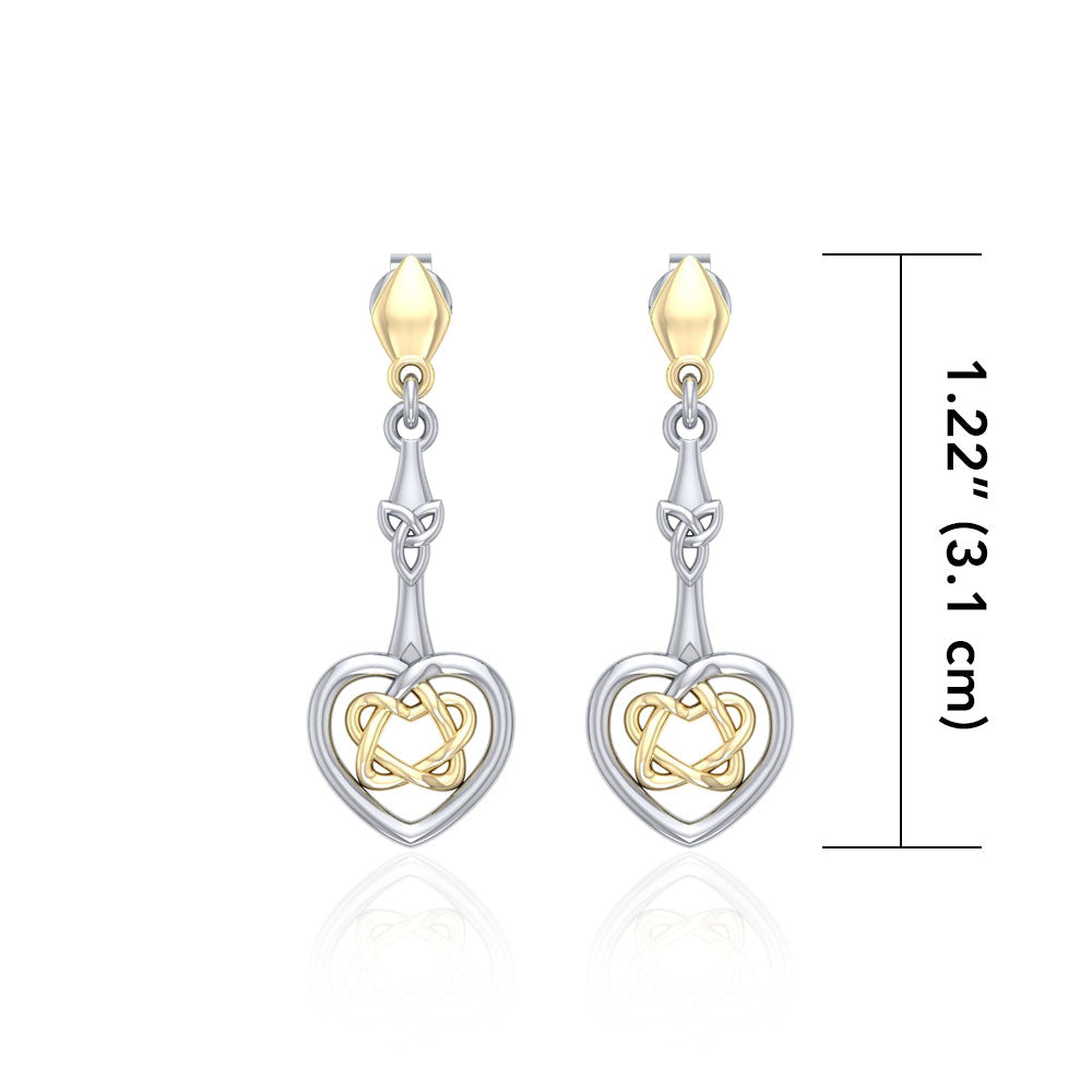 Celtic Heart Silver and Gold Post Earrings