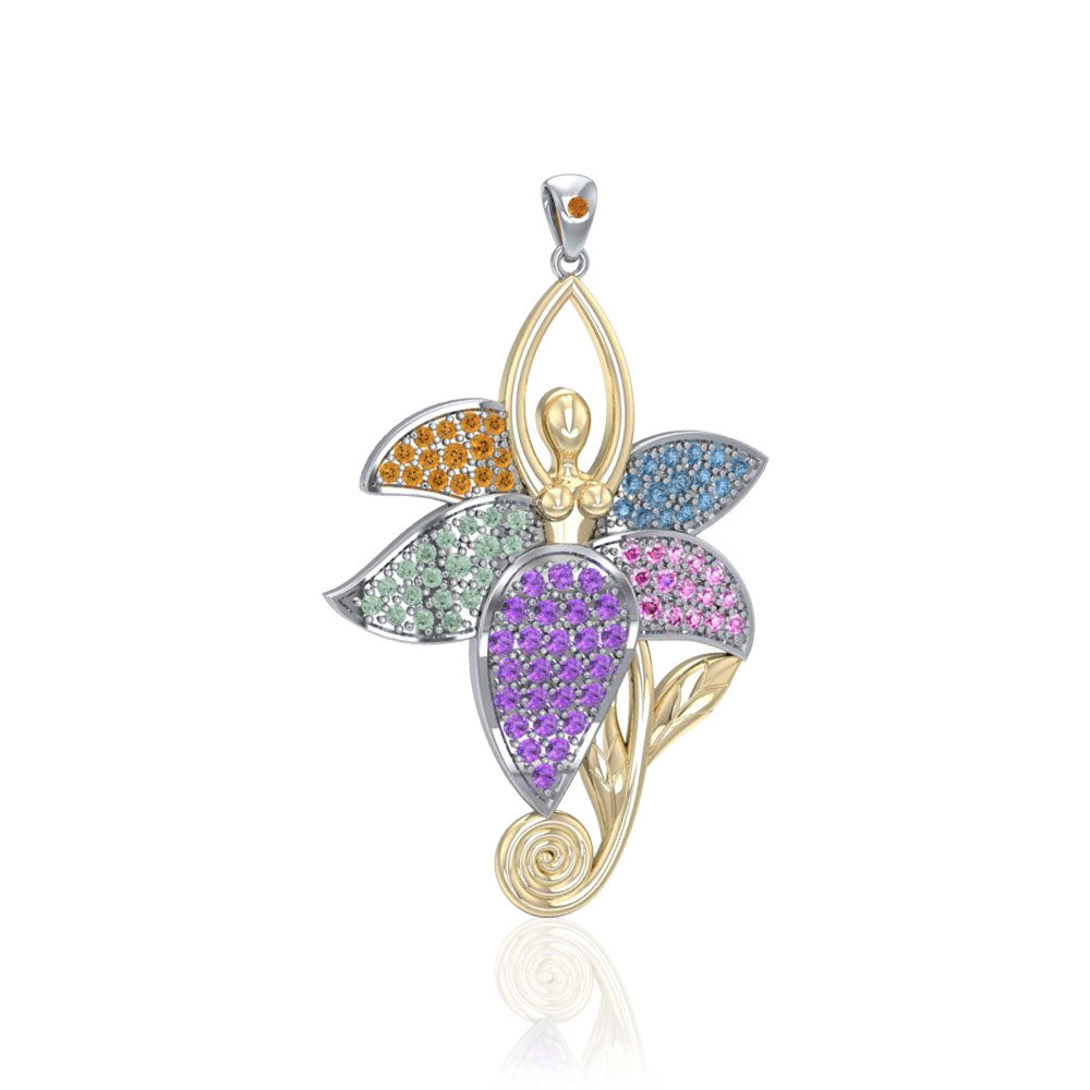 Dancing Lotus Silver Gold & Gemstone Pendant