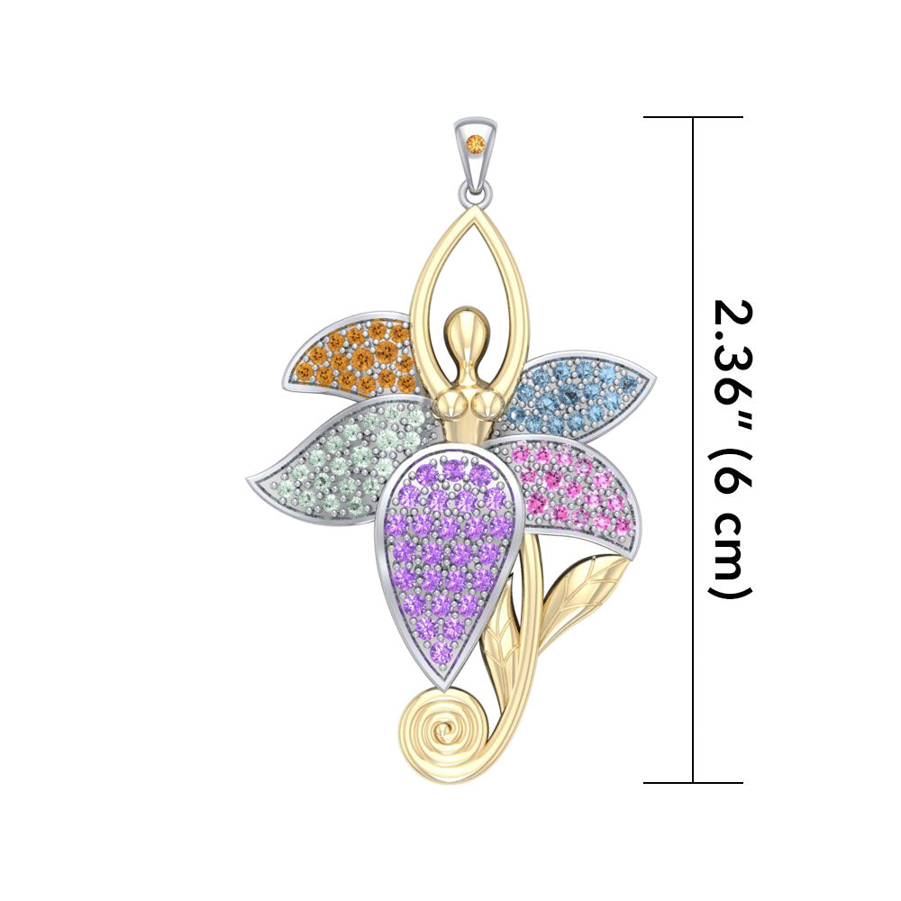 Dancing Lotus Silver Gold & Gemstone Pendant