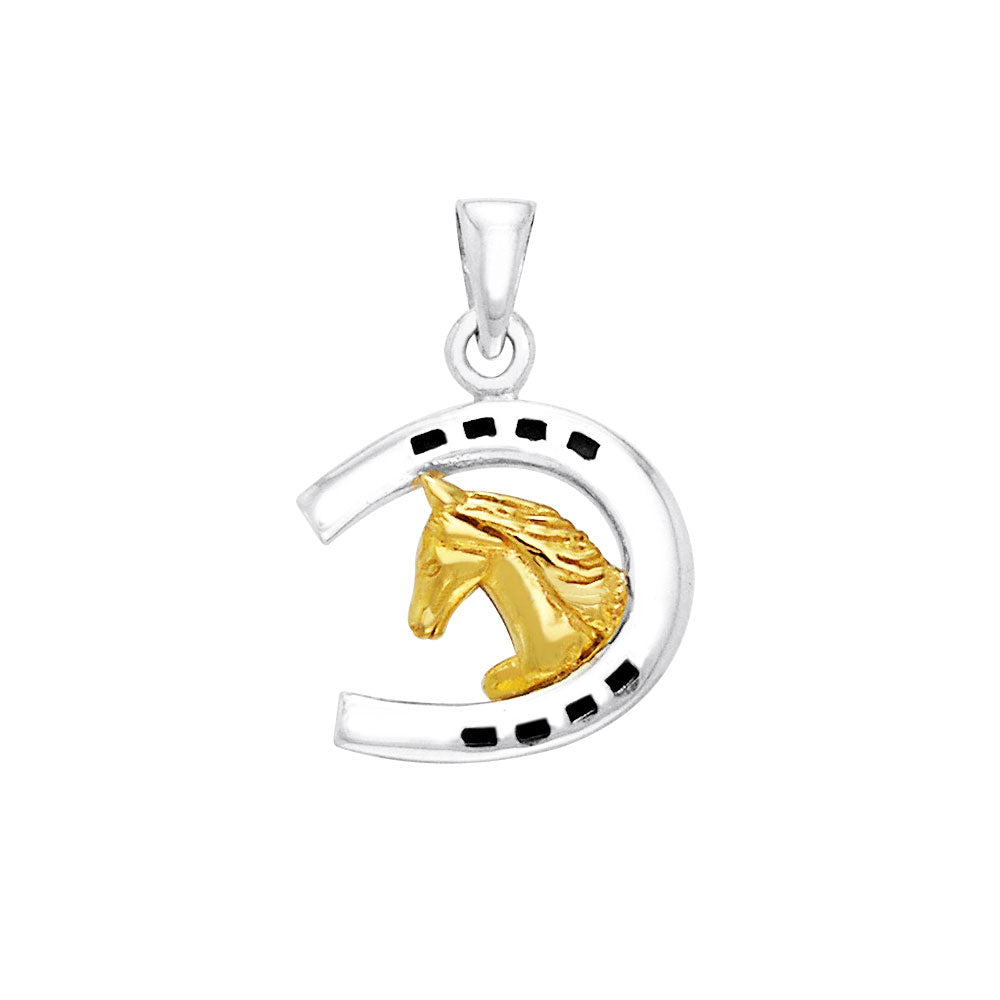 Friesian Horse in Horseshoe Silver & Gold Pendant MPD2101