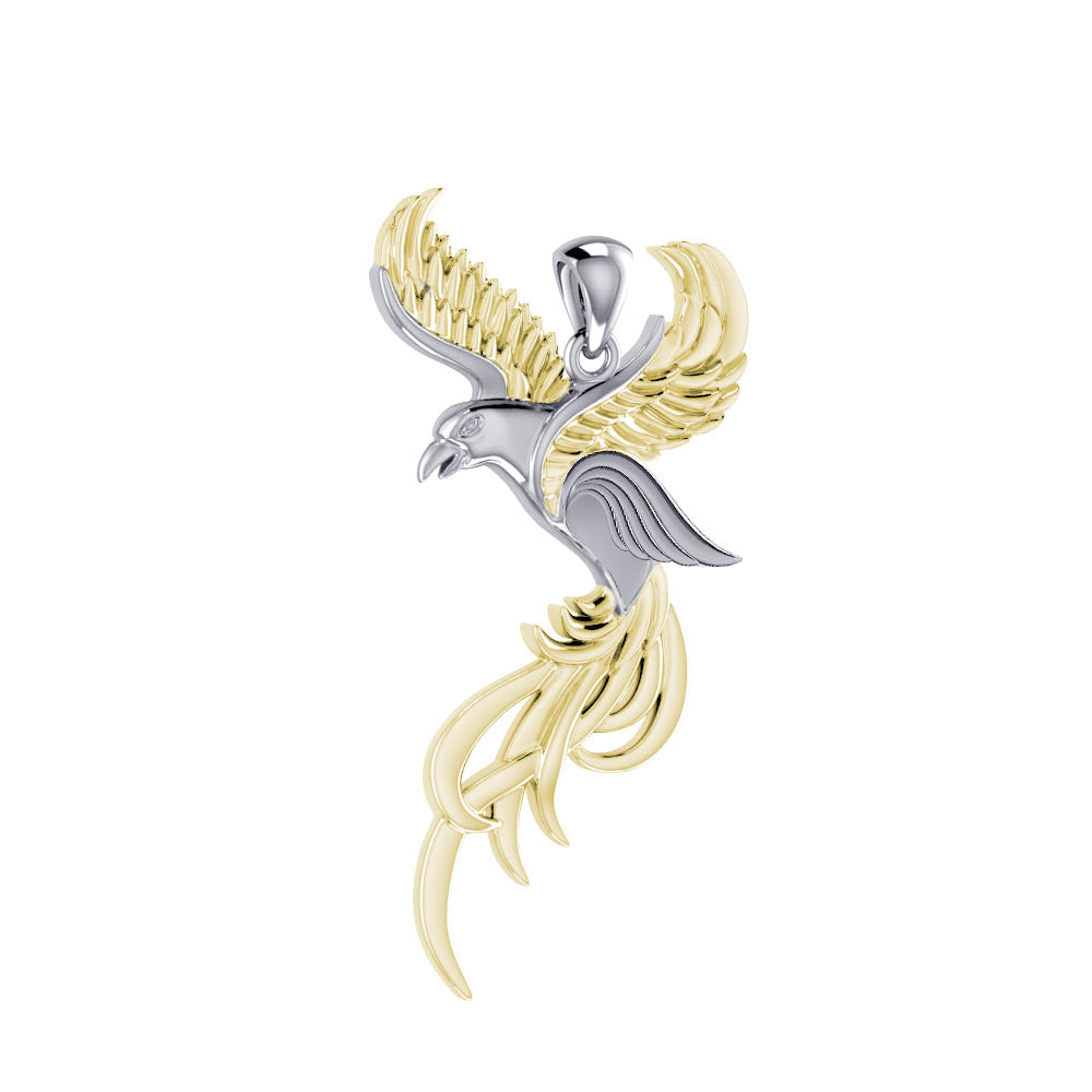 Soar to the Heavens Flying Phoenix Silver and Gold Pendant