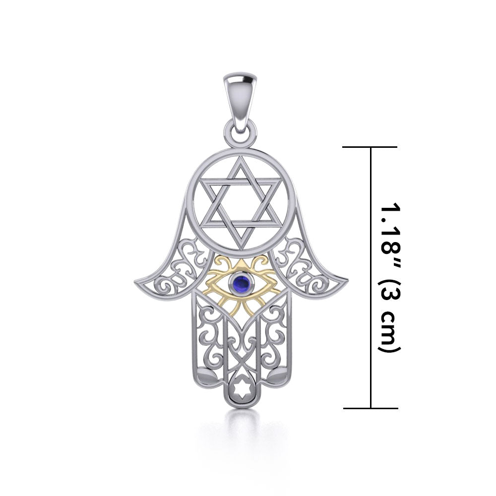 Hamsa Silver and Gold Pendant with Gemstone