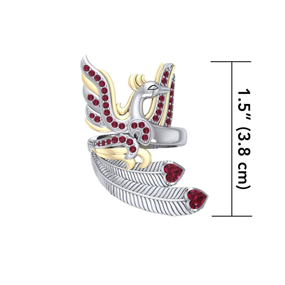 Mythical Phoenix arise! ~ Sterling Silver Jewelry Ring with 14k Gold and Gemstone Accents