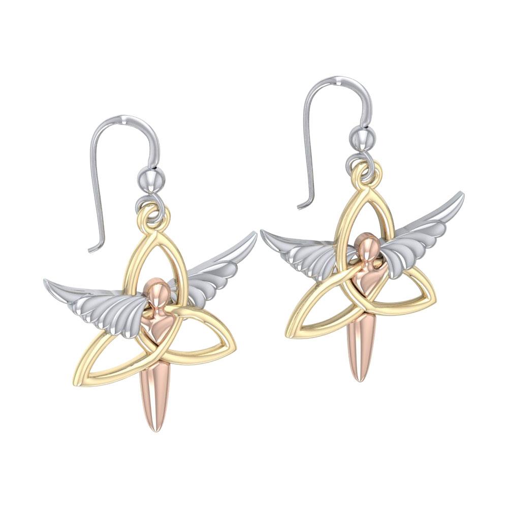 Trinity Angel Wing Three Tone Earrings