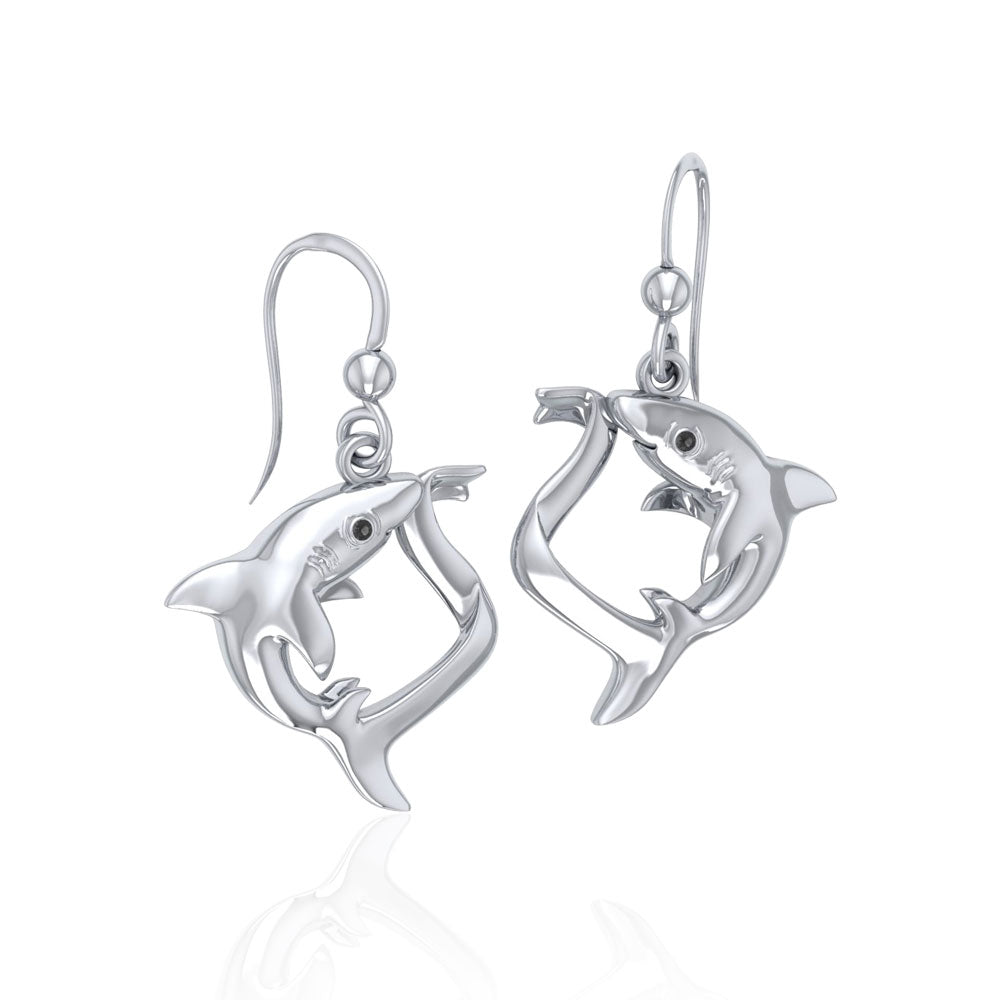 Big Eye Thresher Shark Sterling Silver With Gemstones Earrings