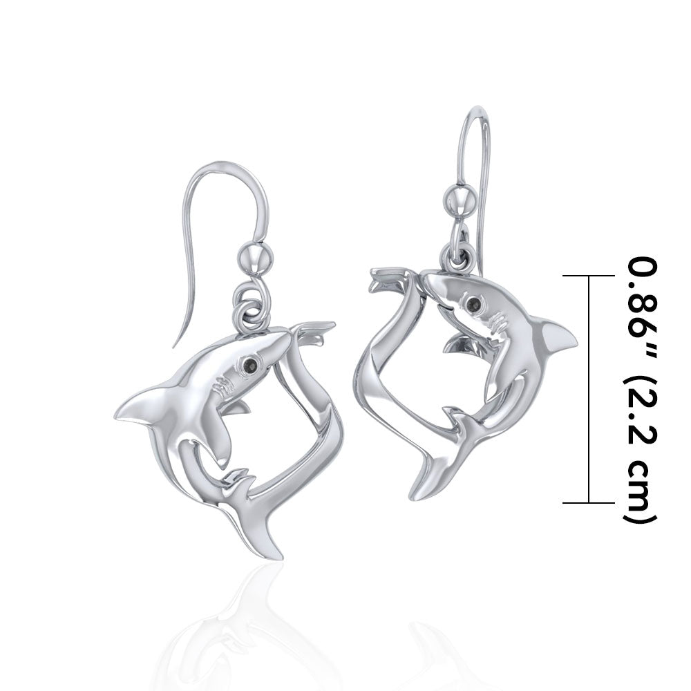 Big Eye Thresher Shark Sterling Silver With Gemstones Earrings